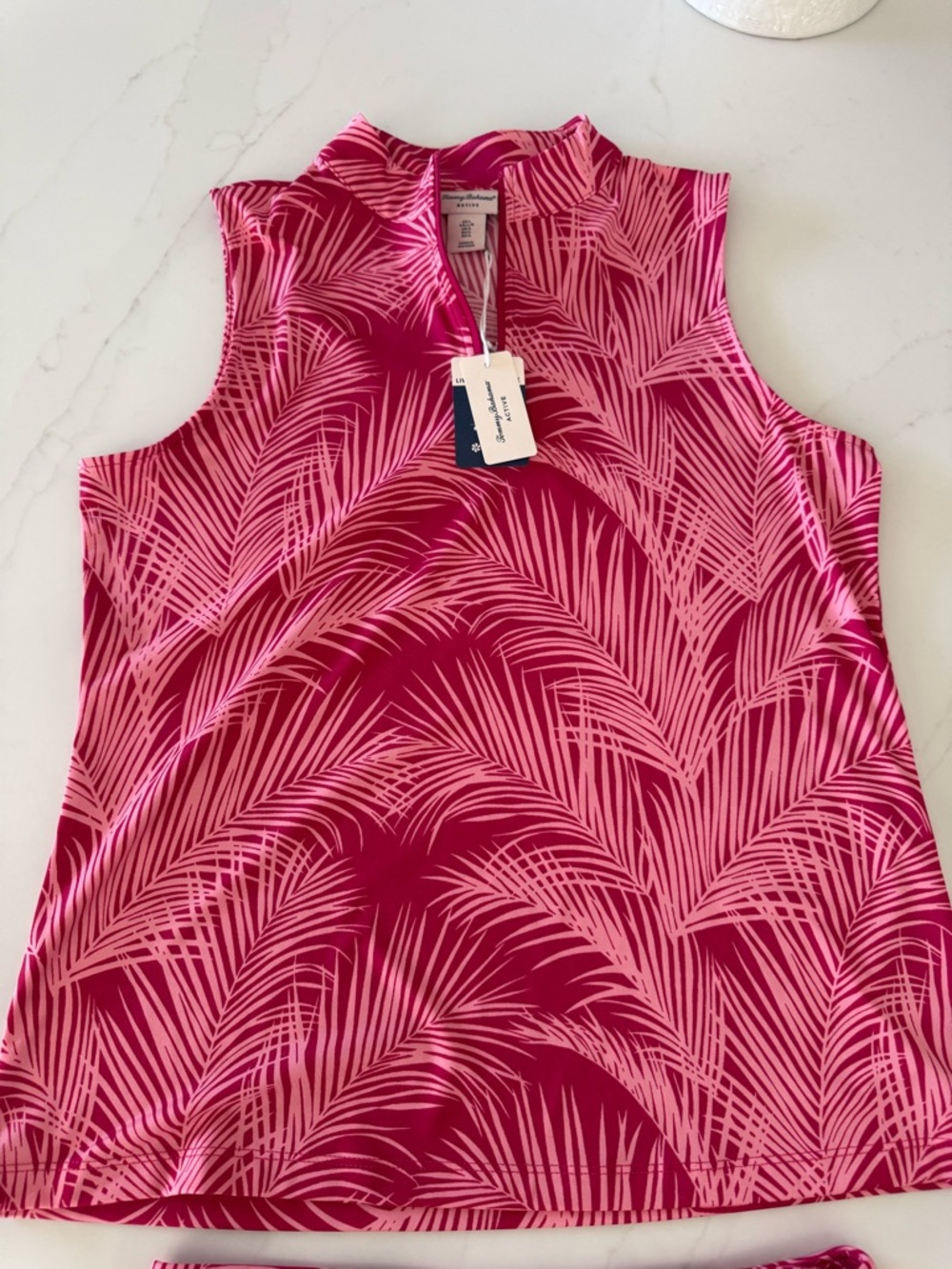 Tommy Bahama Pink Palm-Print Sleeveless Top